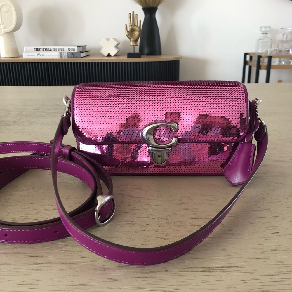 Coach Studio Turnlock Crossbody Bag in Pink Sequin